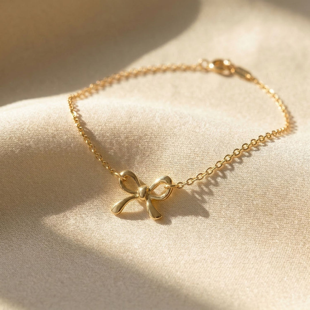 Dainty Bow Tie Bowknot Gold Plated Charm Bracelet