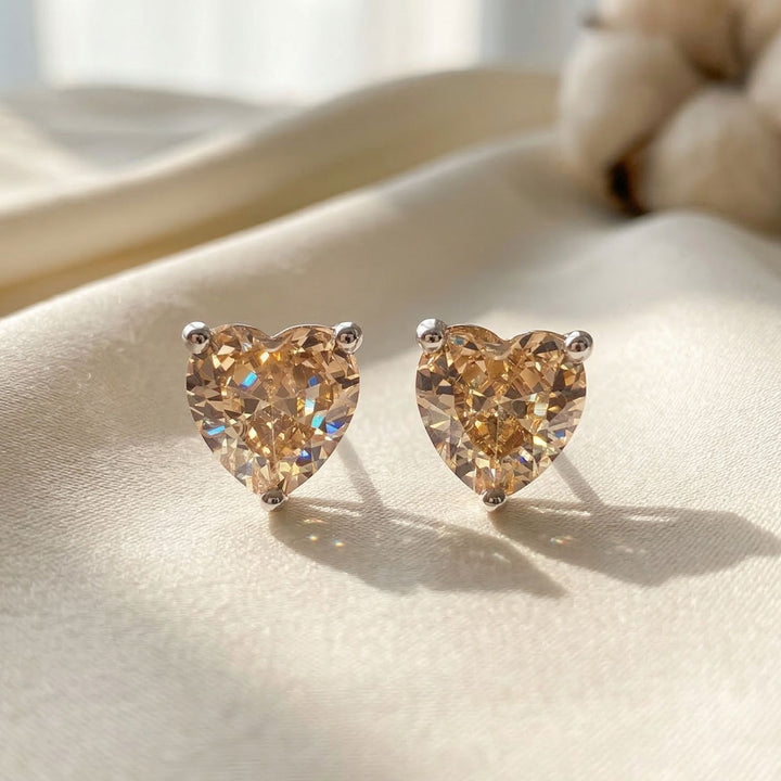 Citrine Heart Sterling Silver Stud Gemstone Earrings