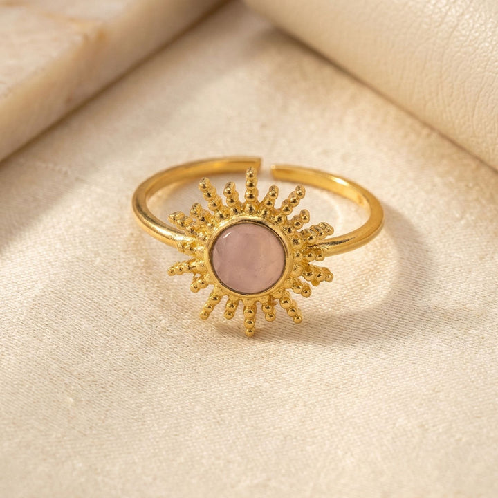 Rose Quartz October Birthstone Sun Gold Plated Ring