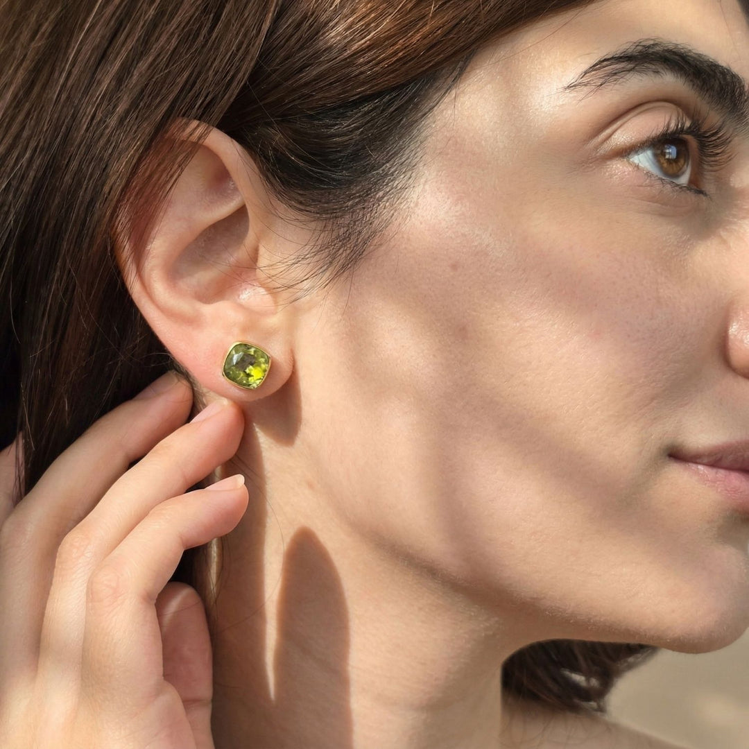 Peridot August Birthstone Stud Gold Plated Earrings