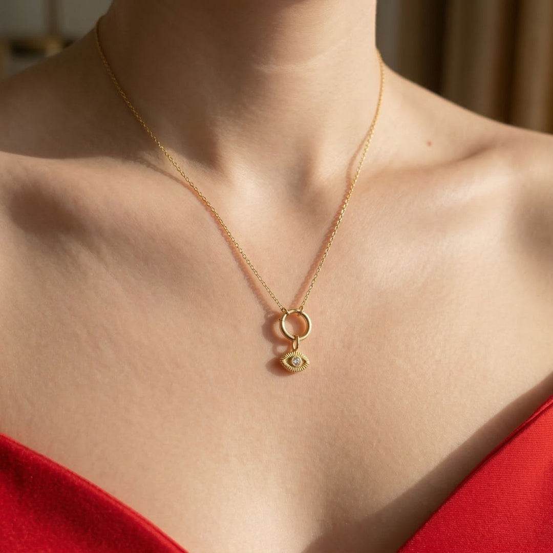 Gold Plated Evil Eye Pendant Charm Good Luck Necklace