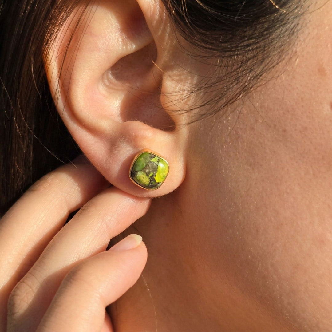 Peridot August Birthstone Stud Gold Plated Earrings