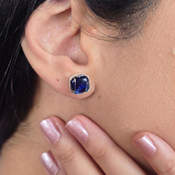 Sapphire September Birthstone Sterling Silver Stud Earrings