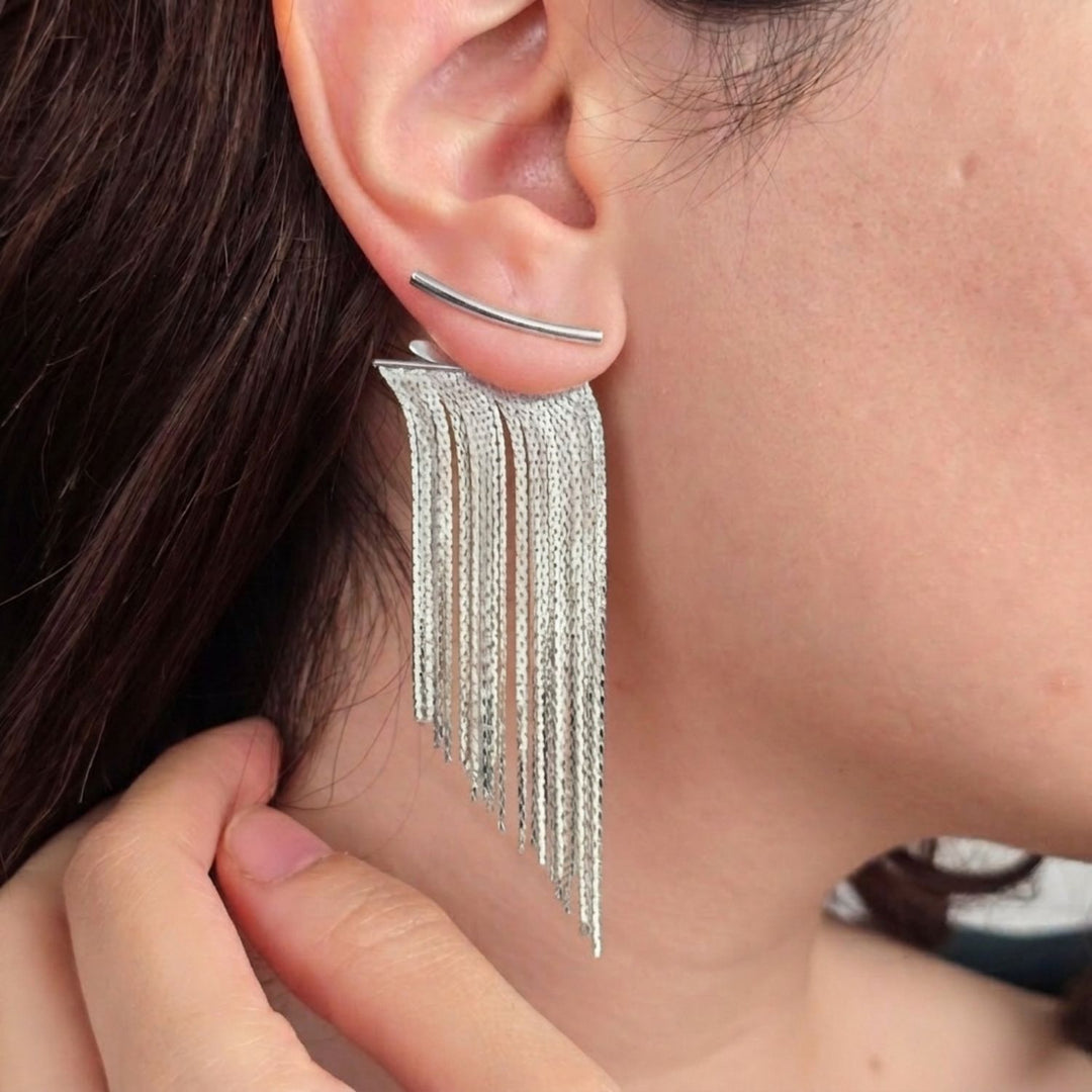Statement Silver Waterfall Party Tassel Earrings