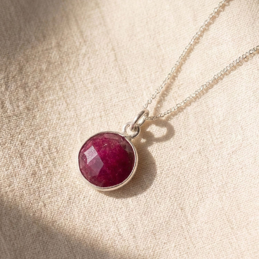 Sterling Silver Plated Round Ruby Necklace