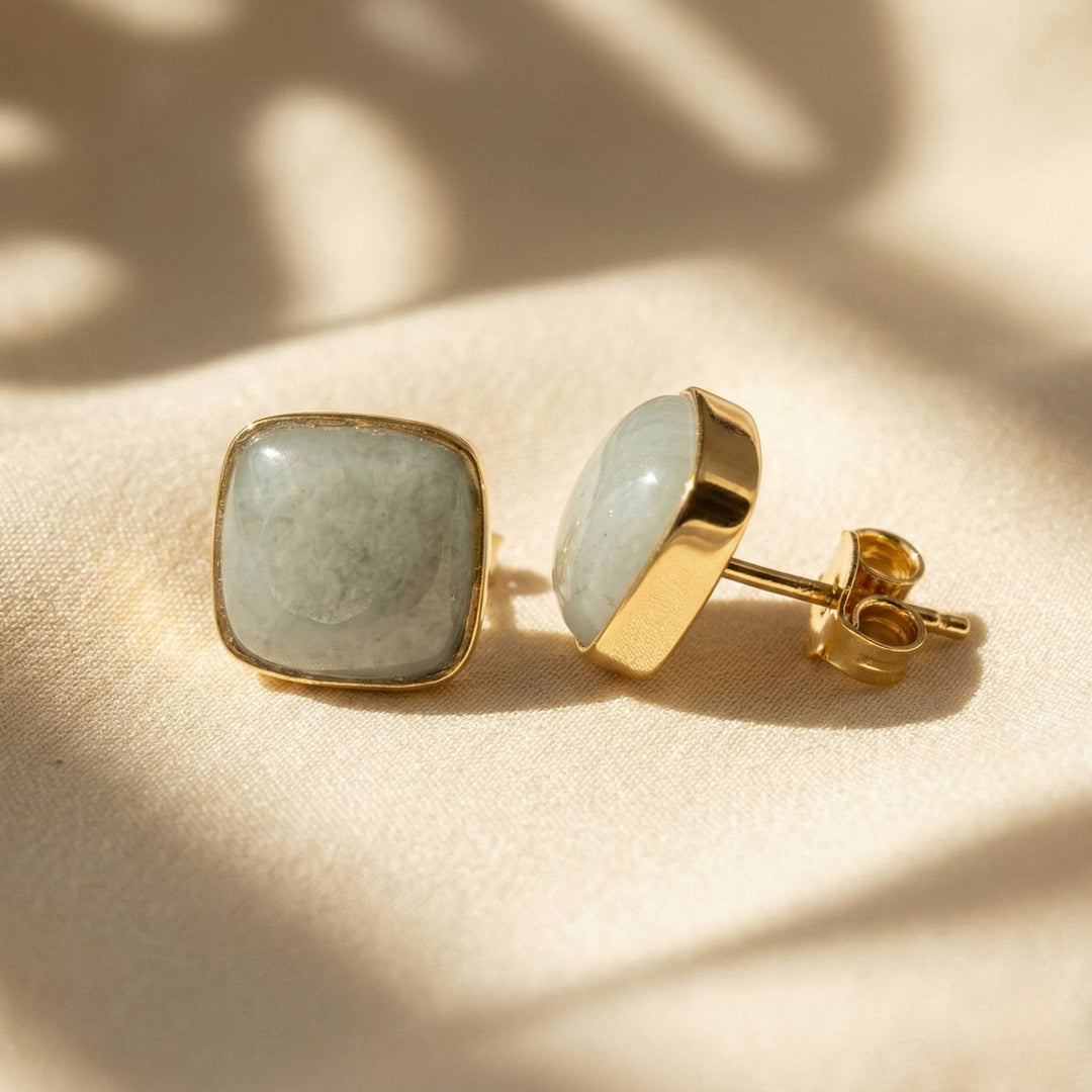 Gold Plated Aquamarine March Birthstone Stud Earrings