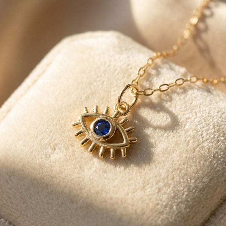 Mini Evil Eye Dark Blue Gold Plated Charm Necklace