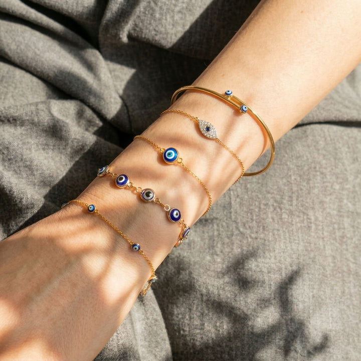 18ct Gold Plated Evil Eye Charm Bracelet