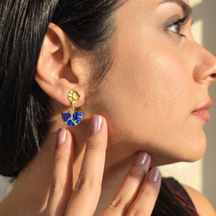 Hammered Sapphire September Birthstone Earrings