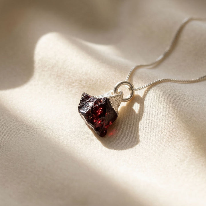 Sterling Silver Raw Garnet January Birthstone Crystal Necklace