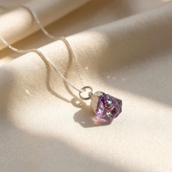 Sterling Silver Raw Amethyst February Birthstone Crystal Necklace