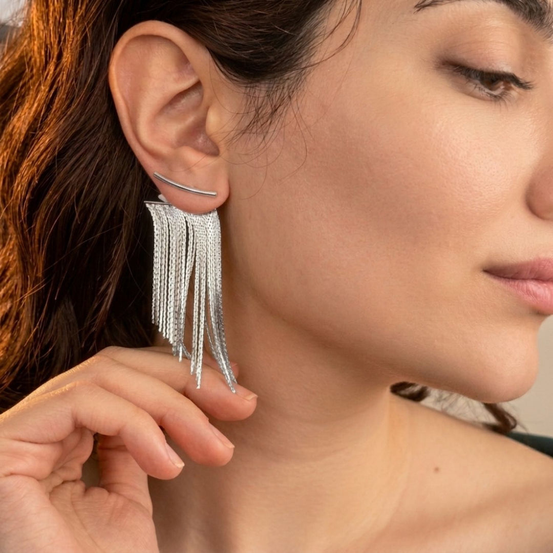 Statement Silver Waterfall Party Tassel Earrings