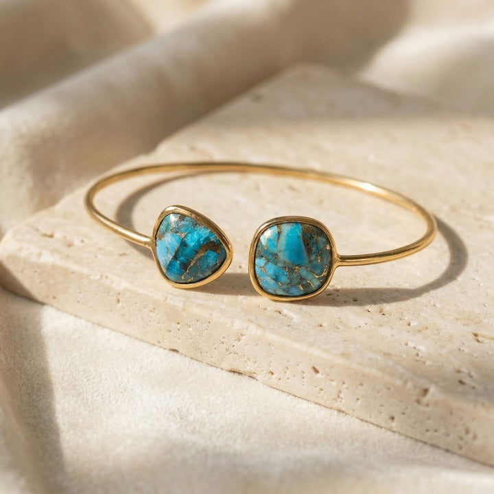 Blue Turquoise Gemstone Adjustable Bangle Bracelet