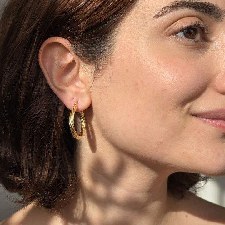 24ct Gold Vermeil Circle Rope Textured Earrings