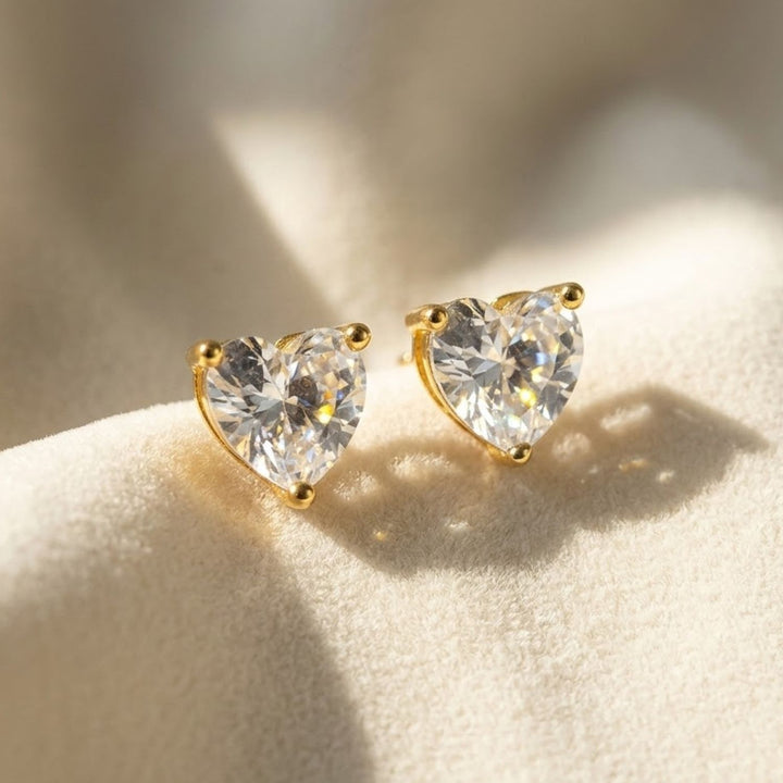 Diamond Heart April Birthstone Stud Earrings