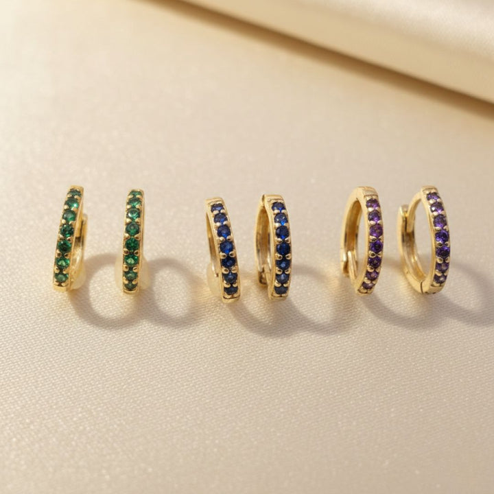 Birthstone Small Huggie Hoop Earrings In Gold Or Silver