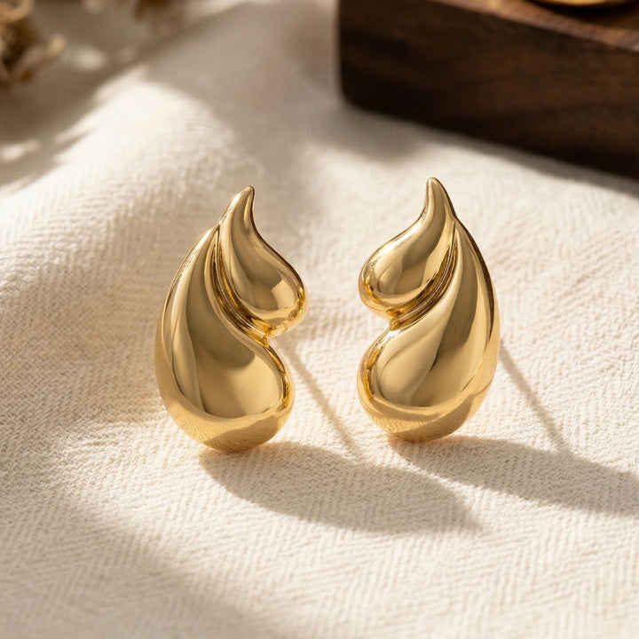 Statement Dual Tear Drop Gold Pated Earrings