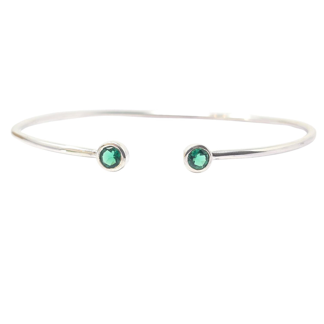 Dainty Emerald May Birthstone Sterling Silver Bangle