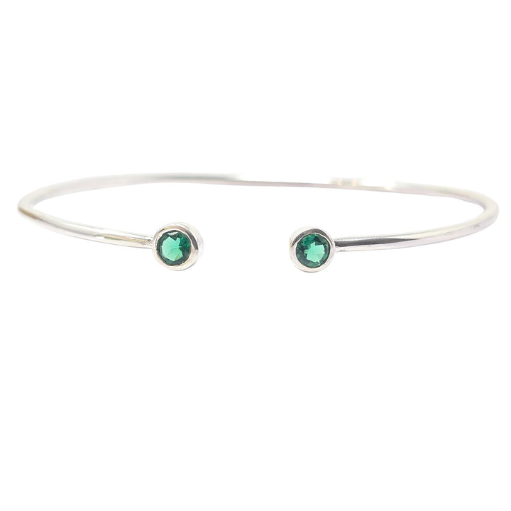 Dainty Emerald May Birthstone Sterling Silver Bangle
