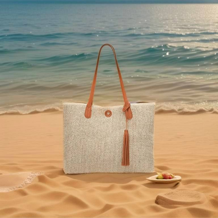 Chic Donut Beach Bag, Fashionable Straw Tote for the Beach