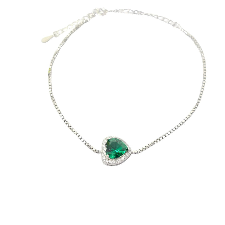 Emerald May Birthstone Love Heart Charm Sterling Silver Bracelet