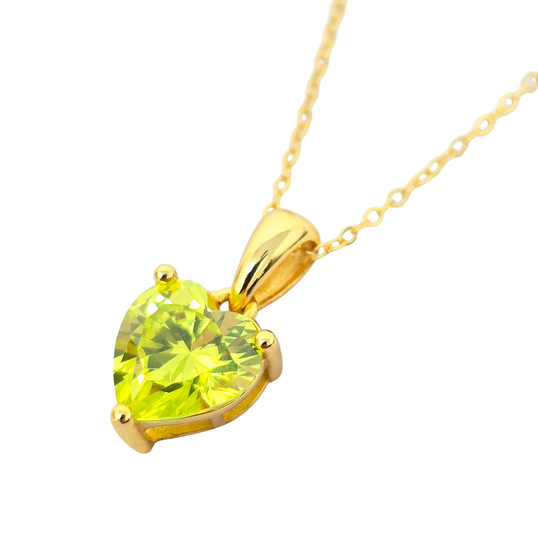 Peridot August Birthstone Love Heart Pendant Necklace