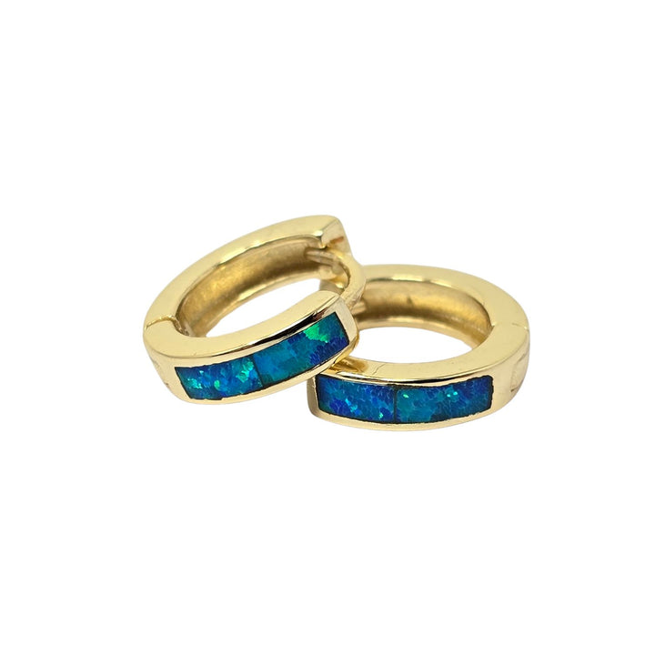 Dainty Blue Fire Opal Inlay Gold Plated Huggie Earrings