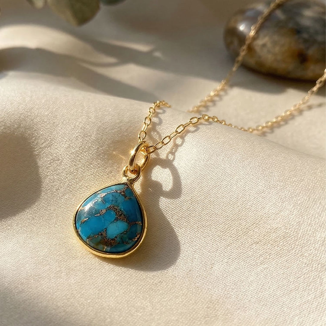 Blue Turquoise December Birthstone Gold Plated Necklace
