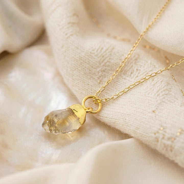 Raw Citrine November Birthstone Gold Plated Necklace