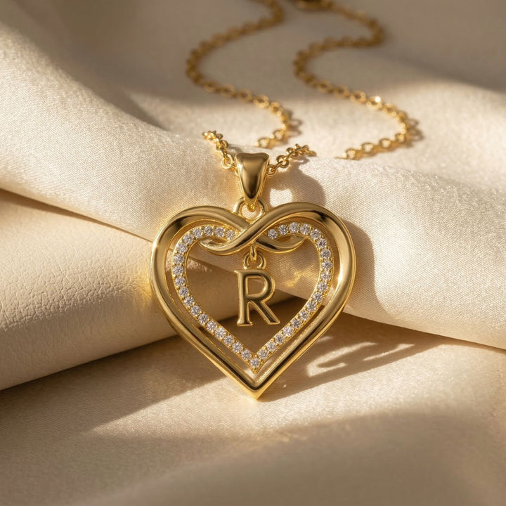 Statement Love Heart Initial Necklace Gold Plated Necklace