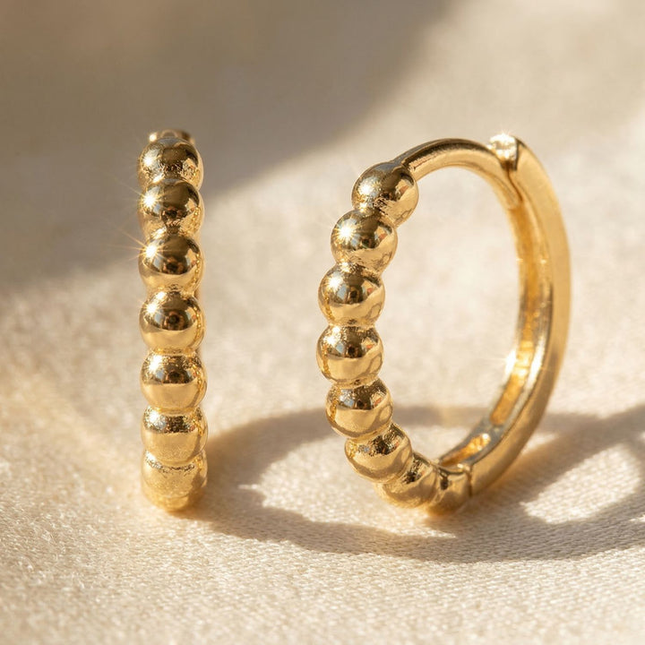 Dainty Beaded Huggie Hoop Gold Plated Earrings