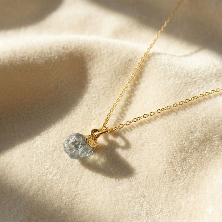 Raw Aquamarine Gold Plated March Birthstone Necklace