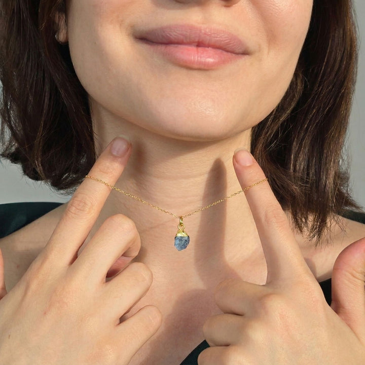 Raw Sapphire September Birthstone Gold Plated Necklace