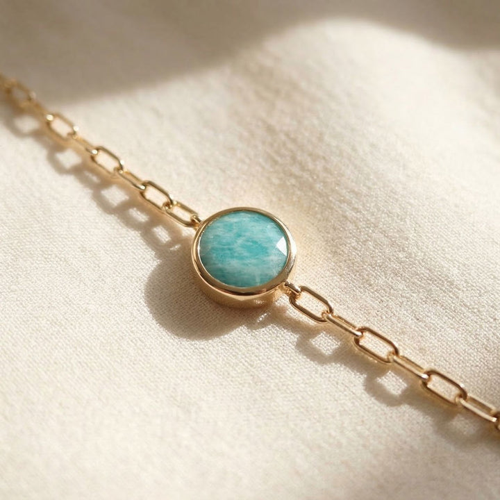 18ct Gold Plated Round Amazonite Bracelet