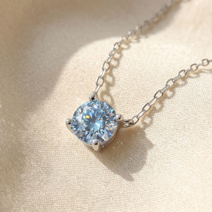 Blue Topaz Moissanite Crystal Sterling Silver Necklace