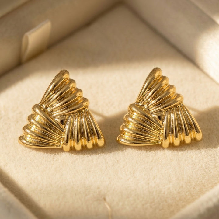 Large Gold Plated Textured Triangle Earrings