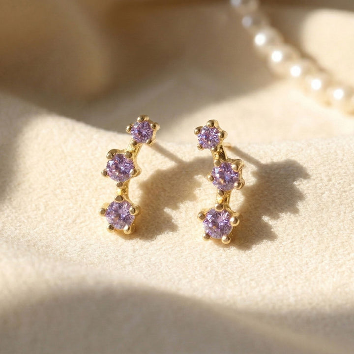 Alexandrite June Birthstone Climber Gold Plated Stud Earrings