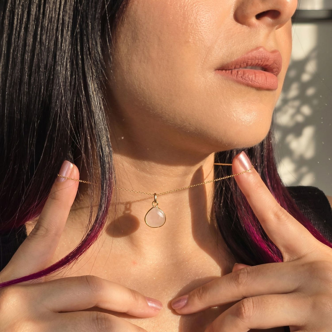 18ct Gold Vermeil Plated Rose Quartz October Birthstone Pendant Necklace