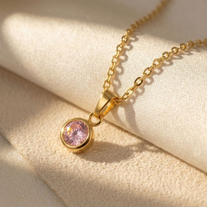 Mini Round Rose Quartz October Birthstone Pendant Necklace