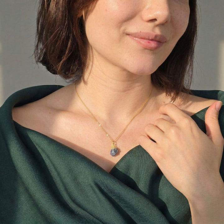 Raw Sapphire September Birthstone Gold Plated Necklace