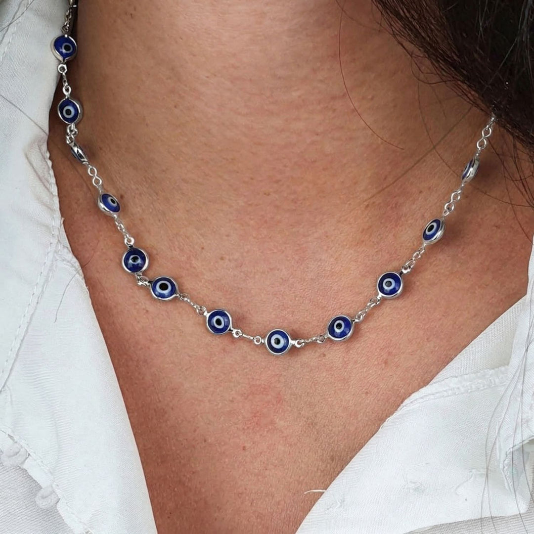 Blue Evil Eye Silver Protection Necklace