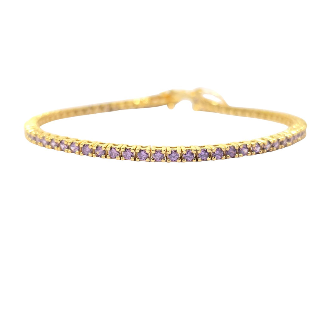 Gold Plated Amethyst February Birthstone Gemstone Tennis Bracelet