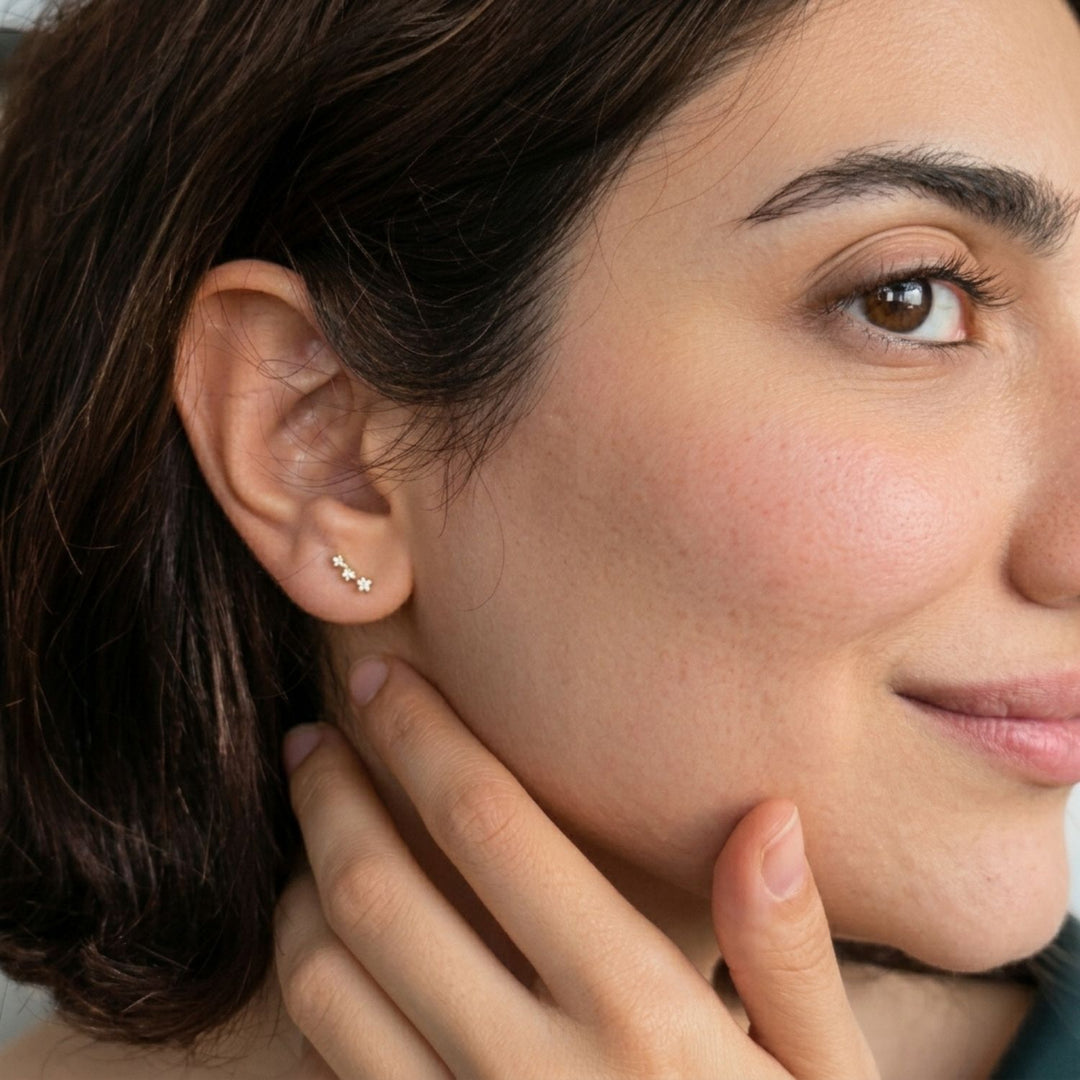 Tiny Diamond April Birthstone Climber Stud Earrings