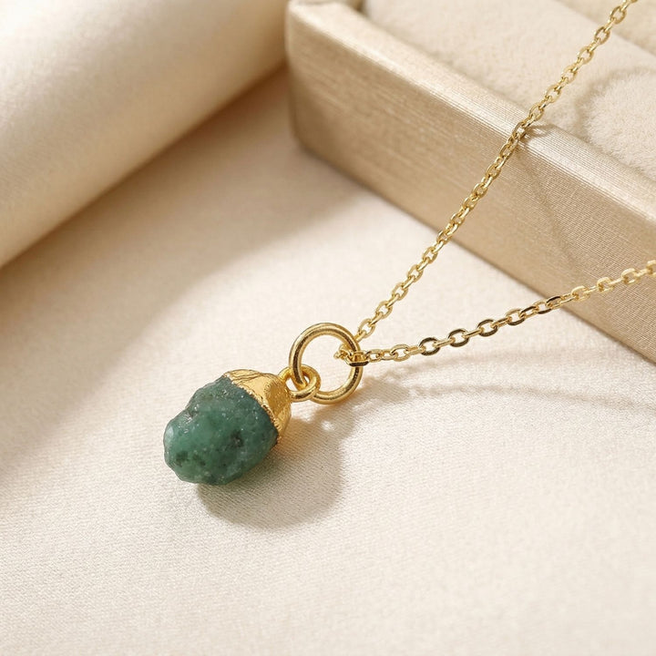 Raw Emerald Gold Plated May Birthstone Necklace