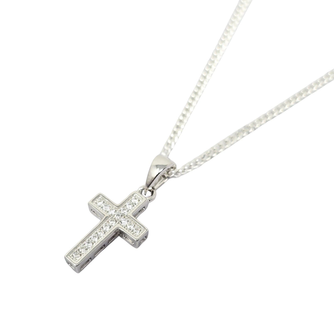 Cubic Zirconia Meaningful Silver Cross Pendant Necklace