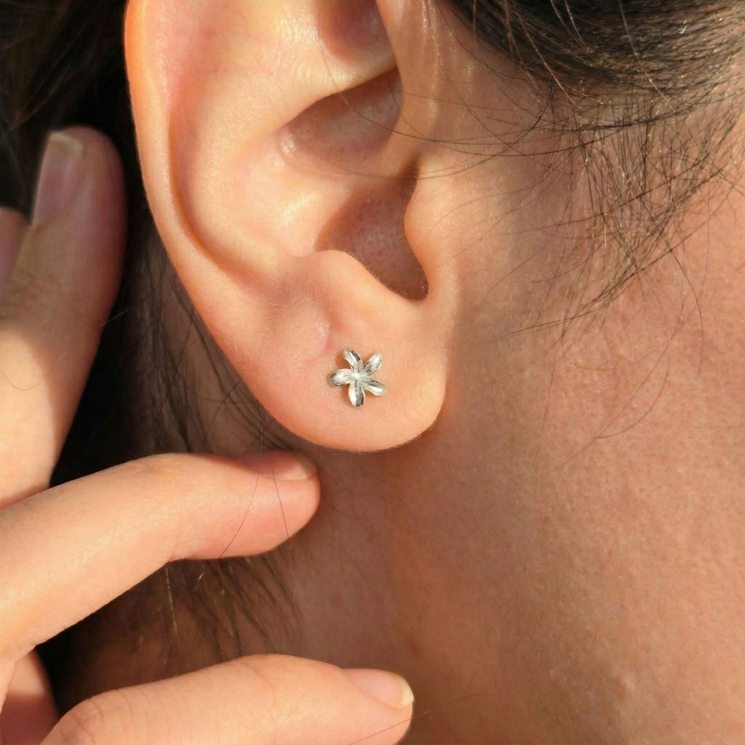 Dainty Mini Tiny Flower Stud Sterling Silver Earrings
