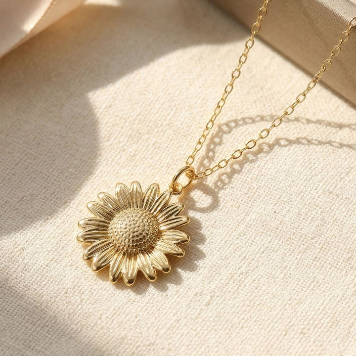 Dainty Sun Flower Leo Birth Flower Charm Gold Plated Necklace