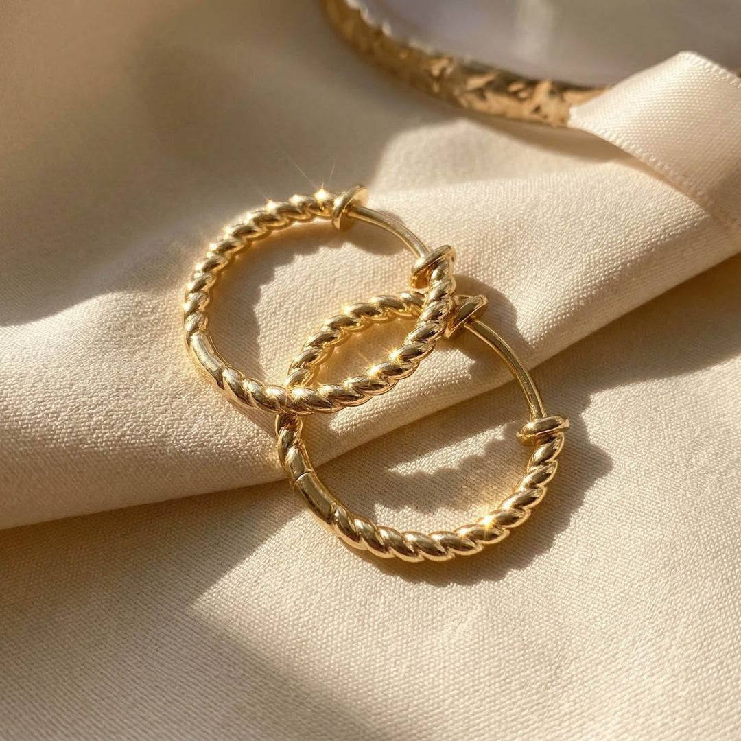 Gold Plated Thin Twisted Rope Hoop Earrings