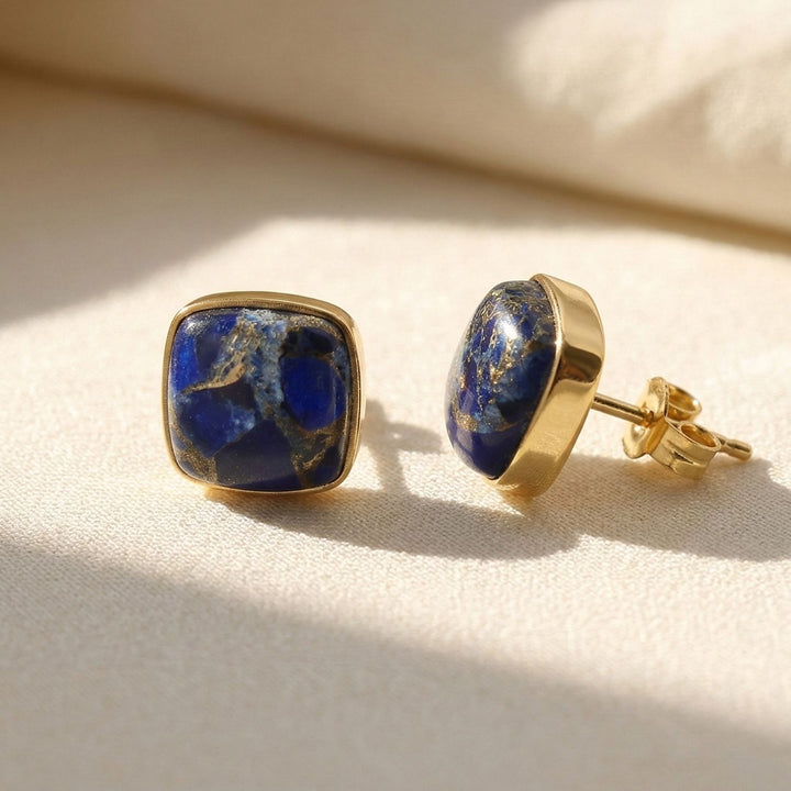 Sapphire September Birthstone Gold Plated Stud Earrings
