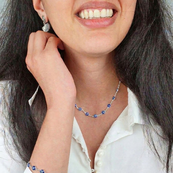 Blue Evil Eye Silver Protection Necklace